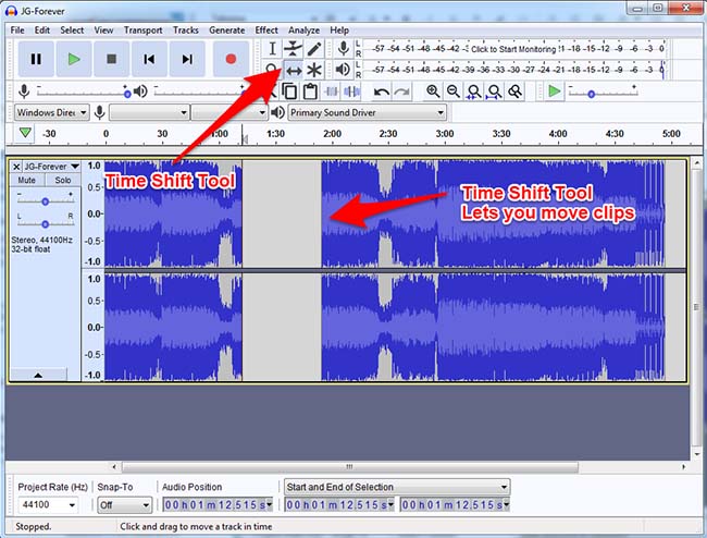 Audacity Time Shift Tool Moving Clips